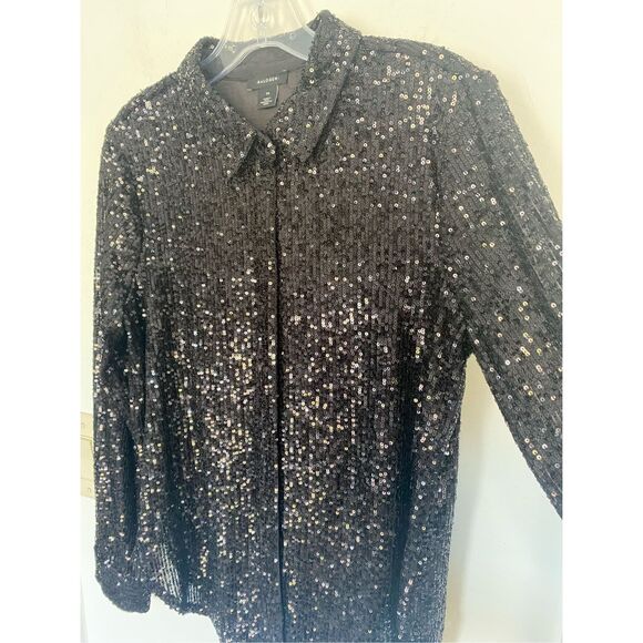 Halogen Dark Black Sequin Button Down Shirt Sz M - Picture 11 of 11